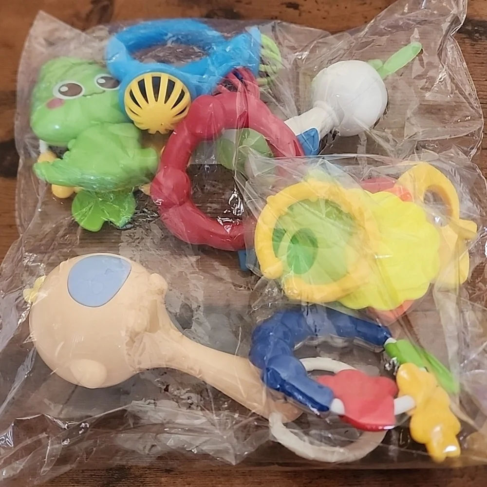 8 Pcs Styles And Colors Are Random Baby Rattle and Teether Set Silicone, Freezer